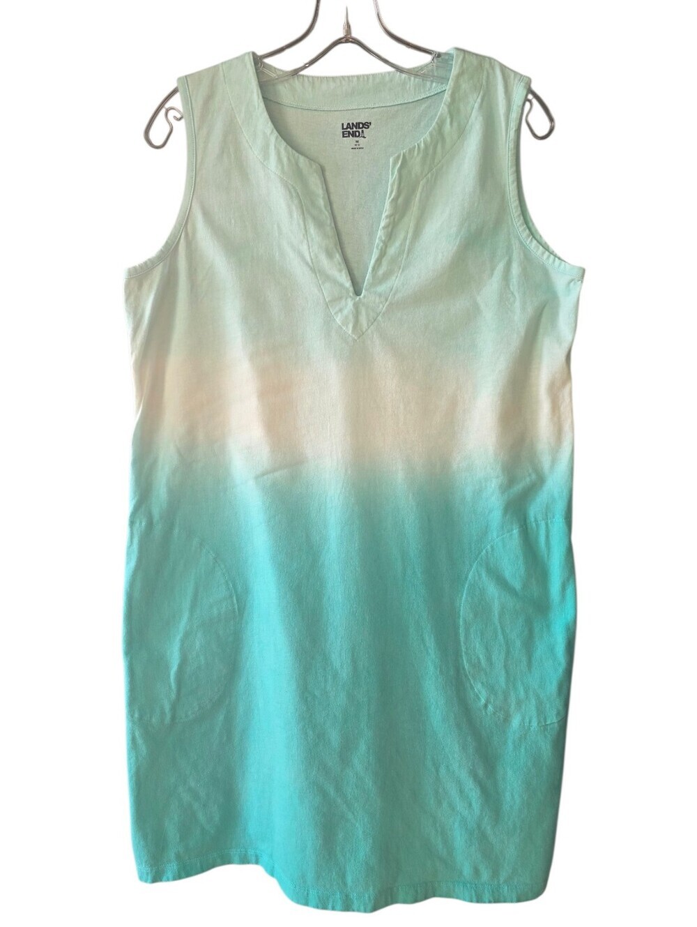 Lands' End Mint-to-Aqua Ombre Sleeveless V-Neck Shift Dress Size Medium